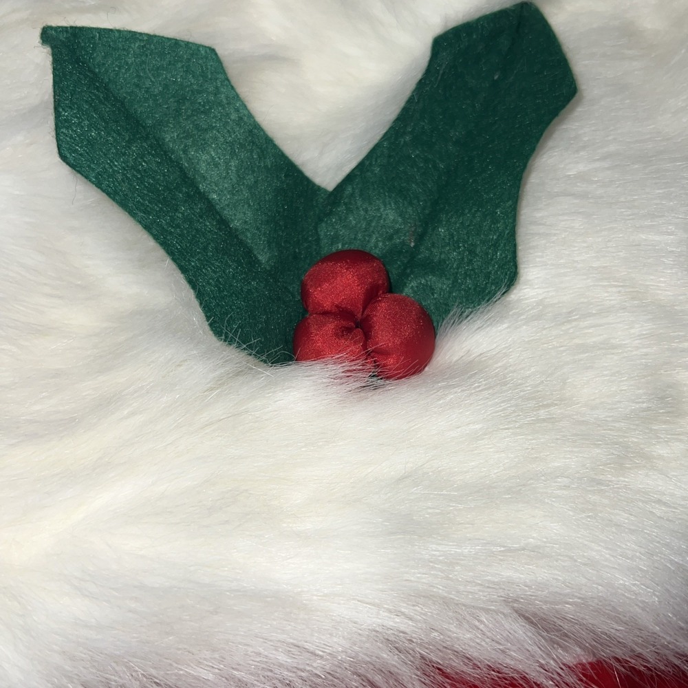 X-Large  Christmas 31 Stocking Cherry Plush With Holly‎ Vintage - Picture 2 of 7